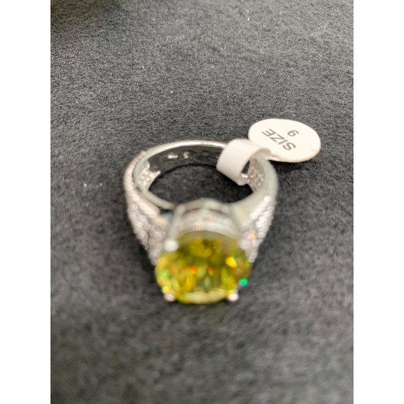 Yellow center stone Statement Ring,  9 Yellow Stone Ring   925 Stamp - Picture 8 of 8